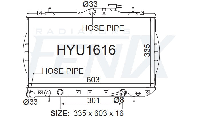 Hyundai X3 Excel Radiator (SEP/1994 - JUN/2000) — HYU1616-PA16A — manufacturer main image