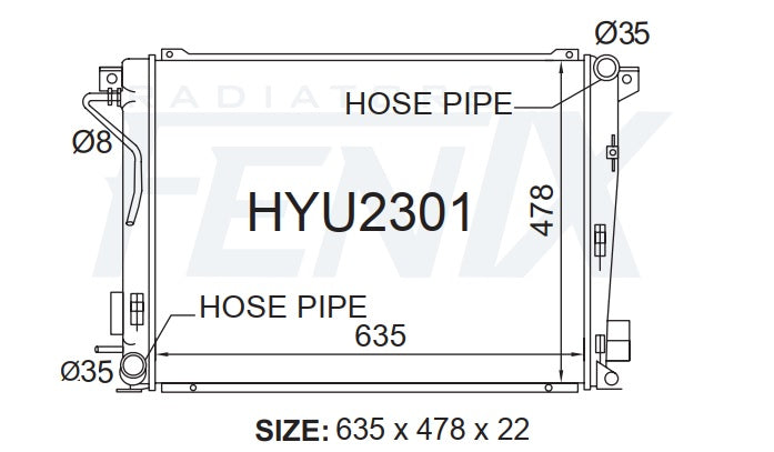 Hyundai NF Sonata Diesel Radiator (JUN/2005 - APR/2010) — HYU2301-PA22A — manufacturer main image