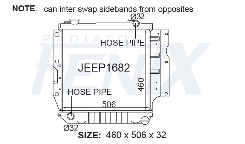 Jeep Wrangler Radiator YJ - TJ4.0 6cyl Petrol — JEEP1682-PA32A — manufacturer main image
