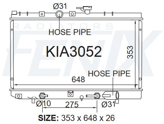 Kia BC Rio Radiator (JUL/2000 - DEC/2002) — KIA3052-PA26A — manufacturer main image