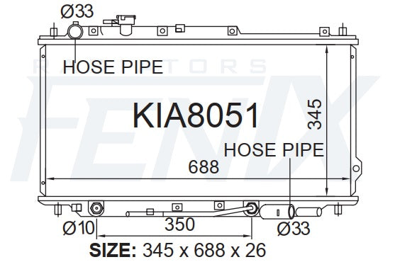 Kia FB Mentor Petrol Radiator (OCT/1997 - MAR/2001) — KIA8051-PA26A — manufacturer main image