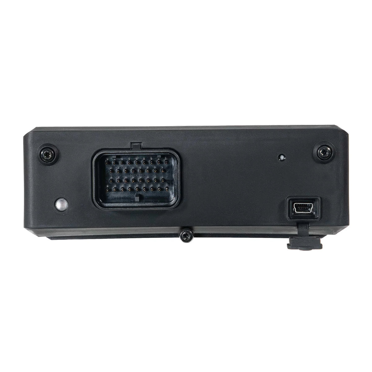 Rear view of Link G4X AtomX ECU showing wiring connector and communication ports