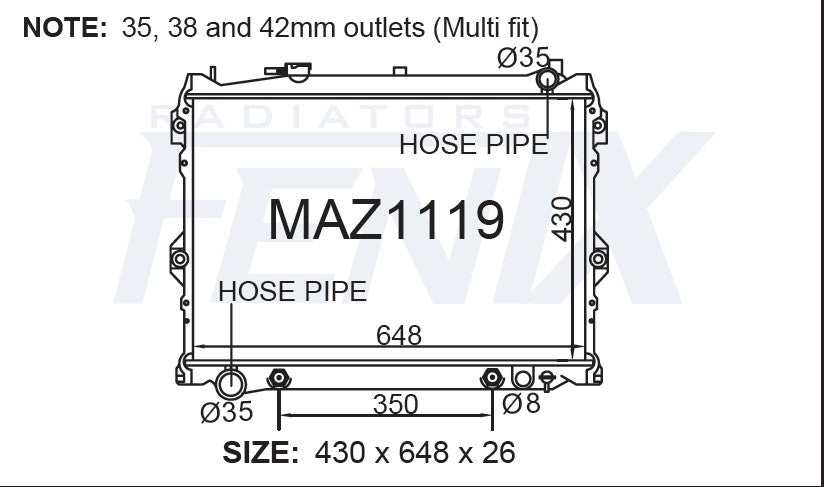 Mazda 929 HC Radiator (JUN/1987 - AUG/1991) — MAZ1119-PA26A — manufacturer main image