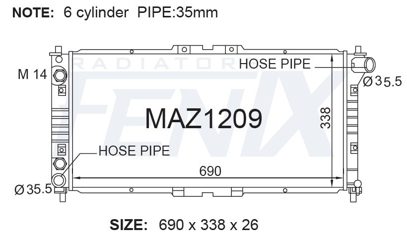 Mazda MX6 2.5L 6 Cylinder Radiator (NOV/1991 - SEP/1997) — MAZ1209-PA26A — manufacturer main image