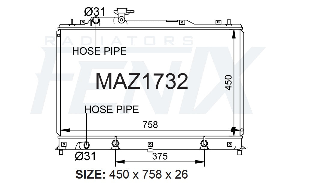 Mazda CX-7 Petrol & Diesel Radiator (NOV/2006 - JAN/2012) — MAZ1732-PA26A — manufacturer main image