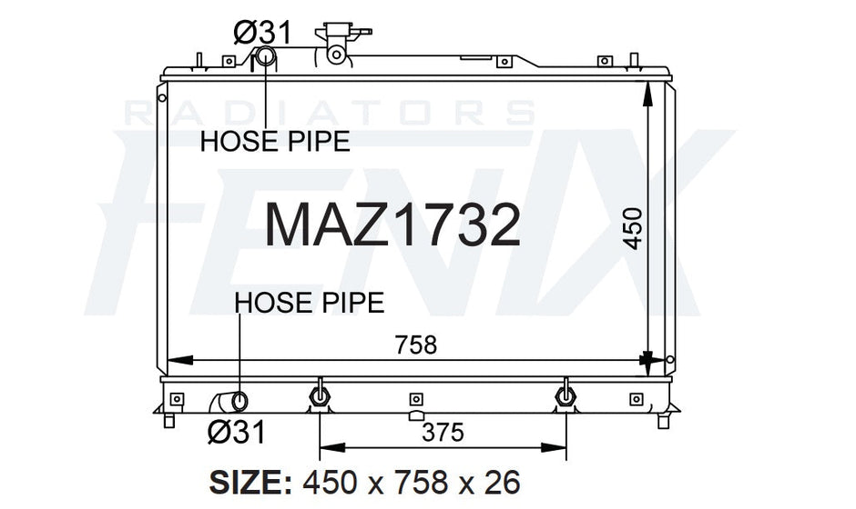 Mazda CX-7 Petrol & Diesel Radiator (NOV/2006 - JAN/2012) — MAZ1732-PA26A — manufacturer main image