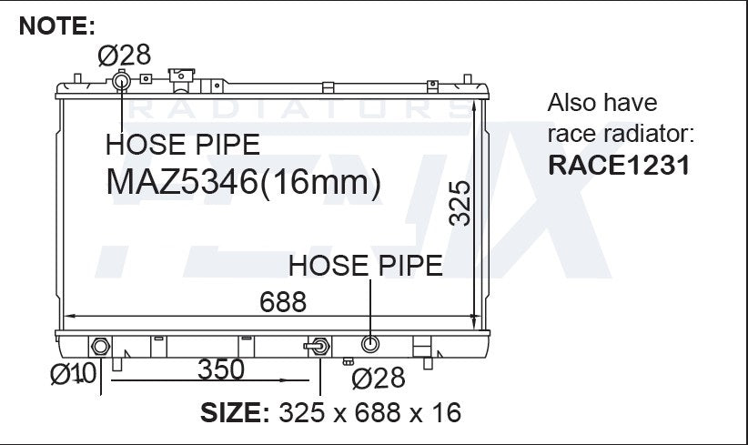 Fenix Mazda 323 Astina Radiator (SEP/1998 - DEC/2003) | MAZ5346-PA16A — Australian manufacturer image