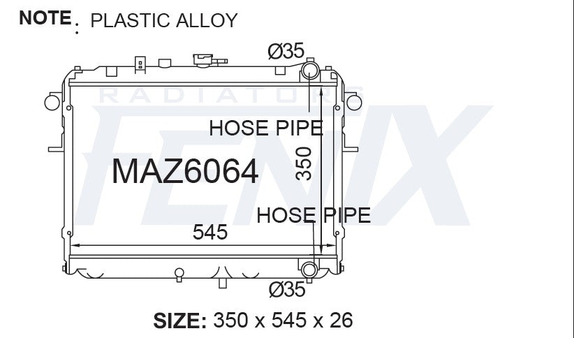 Mazda E2000 4 Cylinder Petrol EFI Radiator (FEB/2003 - JUL/2006) — MAZ6064-PA26A — manufacturer main image