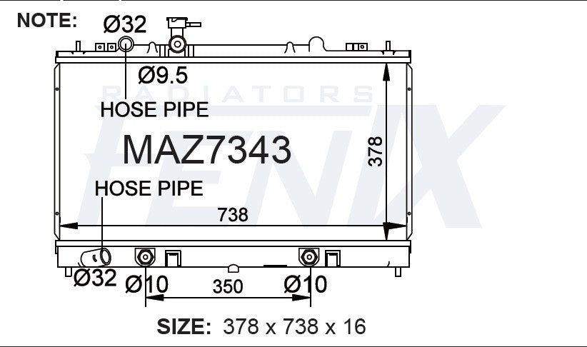 Mazda 6 GG - GY Radiator (JUN/2002 - FEB/2008) — MAZ7343-PA16A — manufacturer detail 3