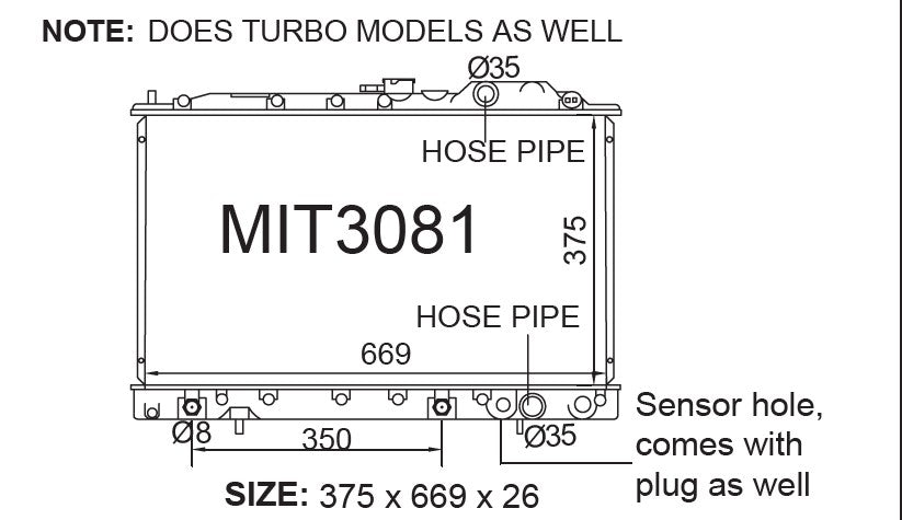 Mitsubishi HG-HH Galant Radiator (MAY/1989 - MAR/1993) — MIT3081-PA26A — manufacturer main image