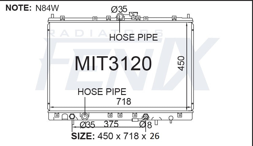 Mitsubishi Nimbus UG 98 - 04 Radiator — MIT3120-PA26A — manufacturer main image