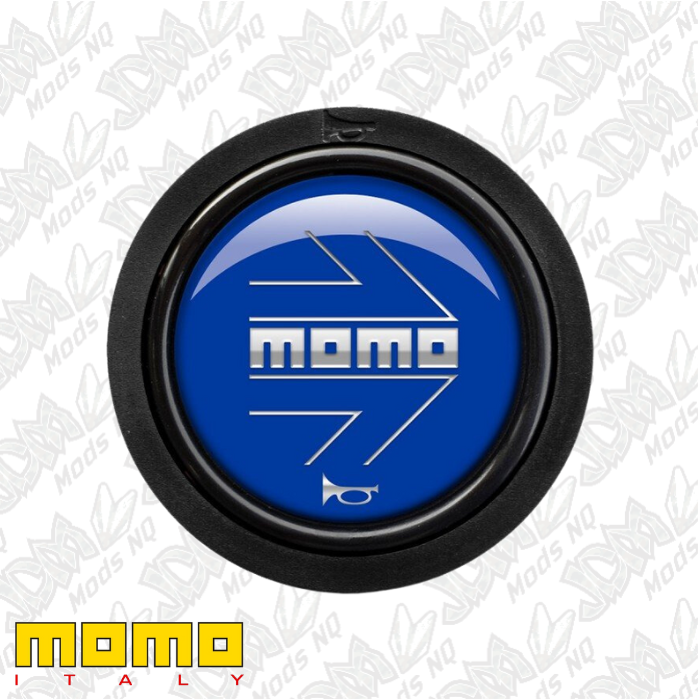 MOMO Chrome Arrow Over Blue Flat Lip 2 Point Horn Button