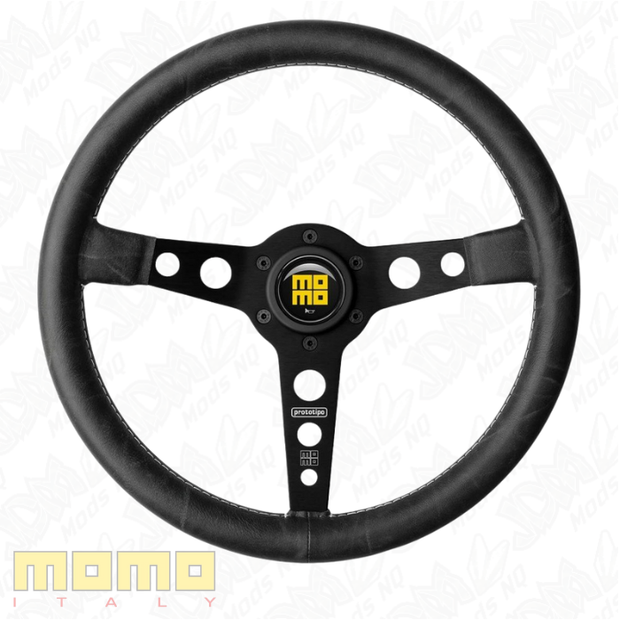 MOMO Heritage Prototipo Black Spokes Black Leather 350mm Steering Wheel
