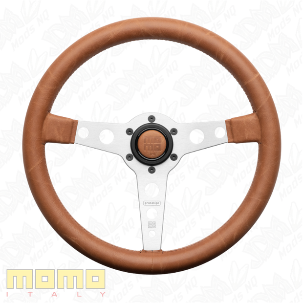 MOMO Heritage Prototipo Silver Spokes Tobacco Leather 350mm Steering Wheel