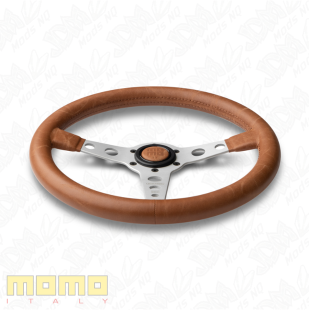 MOMO Heritage Prototipo Silver Spokes Tobacco Leather 350mm Steering Wheel
