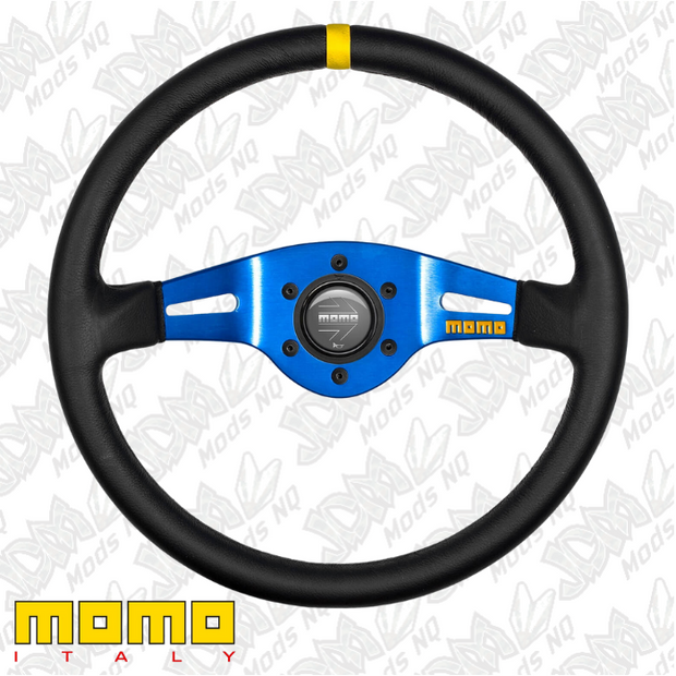 MOMO MOD.03 Black Blue Leather 350mm Steering Wheel