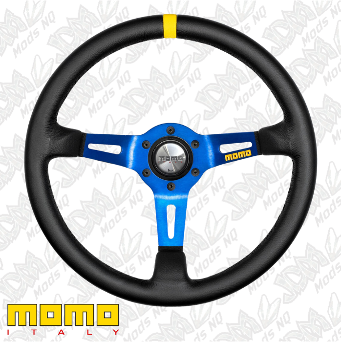 MOMO MOD.08 Black Blue Leather 350mm Steering Wheel
