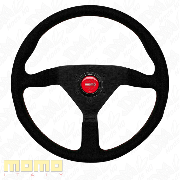 MOMO Montecarlo Black Alcantara With Red Stitching 350mm Steering Wheel