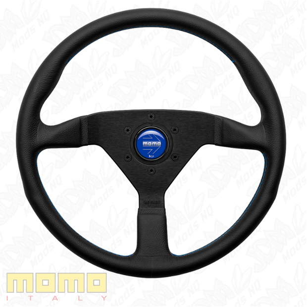 MOMO Montecarlo Black Leather With Blue Stitching 350mm Steering Wheel