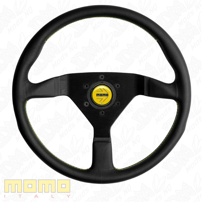 MOMO Montecarlo Black Leather With Yellow Stitching 350mm Steering Wheel