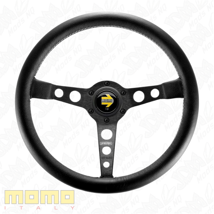 MOMO Prototipo Black Spokes Black Leather 350mm Steering Wheel