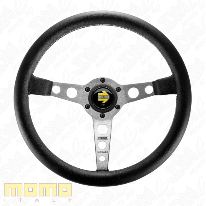 MOMO Prototipo Silver Spokes Black Leather 350mm Steering Wheel
