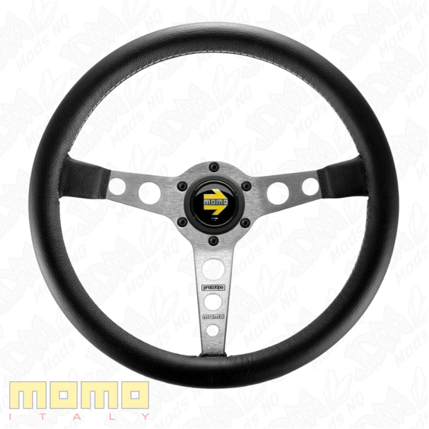 MOMO Prototipo Silver Spokes Black Leather 350mm Steering Wheel