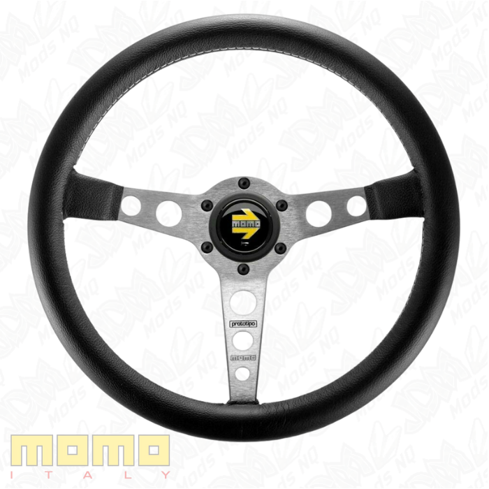 MOMO Prototipo Silver Spokes Black Leather 370mm Steering Wheel