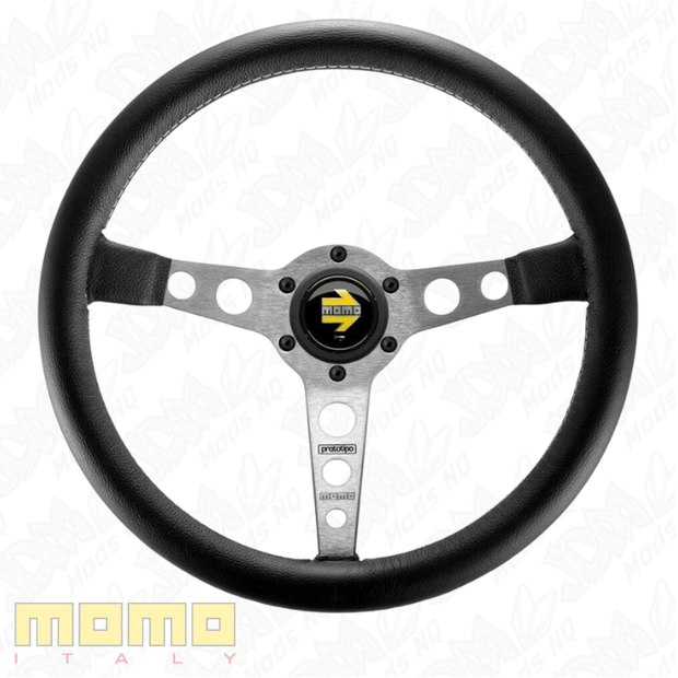 MOMO Prototipo Silver Spokes Black Leather 370mm Steering Wheel