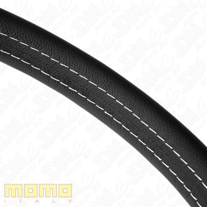 MOMO Retro Silver Spokes Black Leather 360mm Steering Wheel