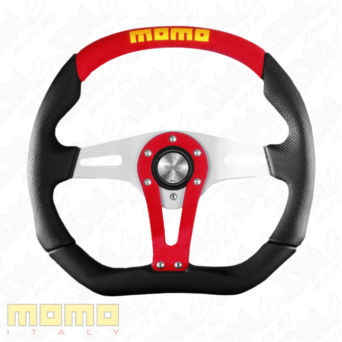 MOMO Trek Red Black Leather Red Suede 350mm Steering Wheel