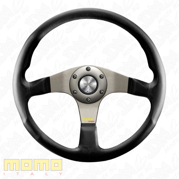 MOMO Tuner Anthracite Black Leather 350mm Steering Wheel
