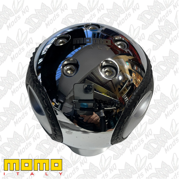 Momo Gear Knob Streetball Chrome Black Leather