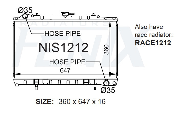 Nissan S13 Silvia / 180sx SR20 Radiator — NIS1212-PA16A — manufacturer main image