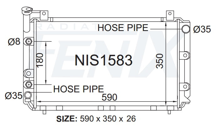 Nissan N13 Pulsar Radiator — NIS1583-PA26A — manufacturer main image
