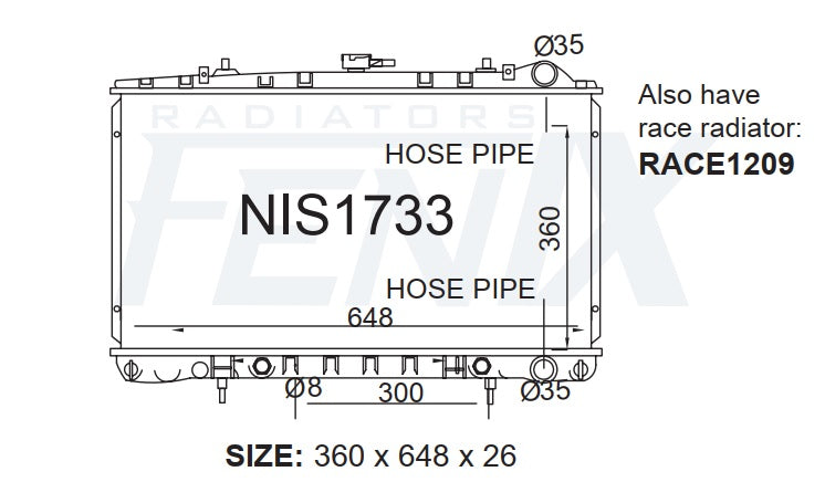 Nissan S13 Silvia / 180sx CA18 Radiator — NIS1733-PA26A — manufacturer main image