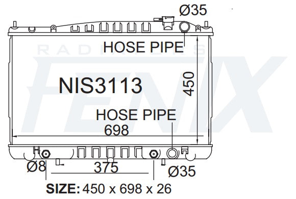 Nissan D22 Navara 3.0 4cyl Diesel Radiator — NIS3113-PA26A — manufacturer main image