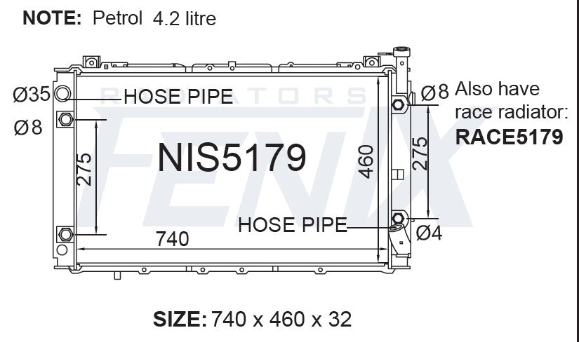 Ford Maverick Petrol Radiator (FEB/1988 - SEP/1993) — NIS5179-PA32A — manufacturer main image
