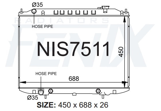 Nissan D22 Navara 2.5 4cyl Diesel Radiator — NIS7511-PA26A — manufacturer main image
