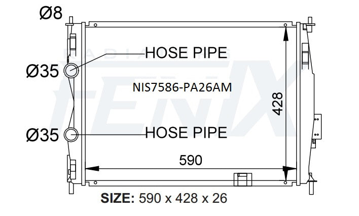 Nissan J10 Dualis Petrol Radiator (JAN/2010 - JAN/2016) — NIS7586-PA26AM — manufacturer main image