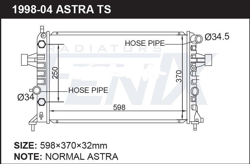 Holden Astra TS Turbo Radiator — OPEL4047-PA32A — manufacturer main image