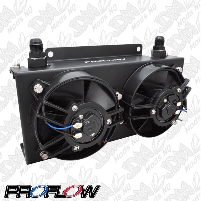 Proflow Oil Cooler Kit, Ultra Pro, 19 Row, Dual Fan 625 CFM, AN10 ORB Female, Aluminium, Black PFEOC19-DF