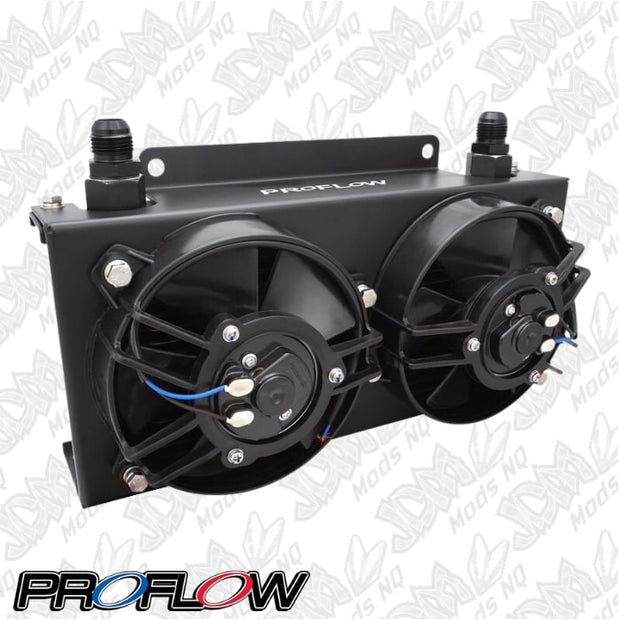 Proflow Oil Cooler Kit, Ultra Pro, 19 Row, Dual Fan 625 CFM, AN10 ORB Female, Aluminium, Black PFEOC19-DF