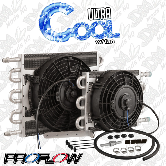 Proflow Transmission Cooler & Fan Kit Natural, 7.5 in x 12.50 in, Tube & Fin, 10in. Fan 350CFM, AN6 Inlet, Outlet