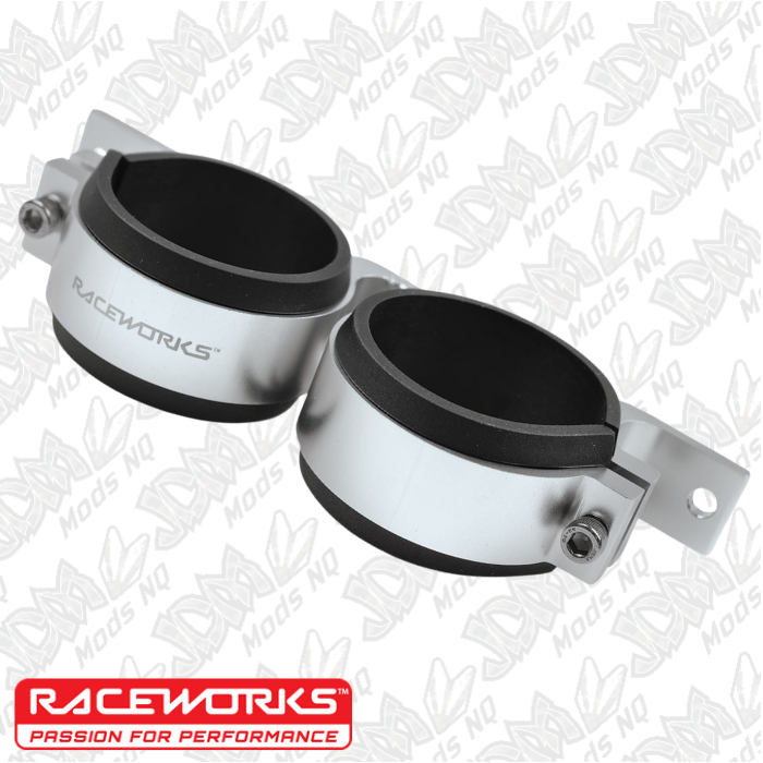 Raceworks Billet Twin External Fuel Pump Bracket 60mm Silver Suit 044 Style Pumps - Universal ALY-003