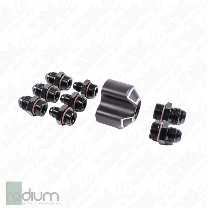 Radium Distribution Block 3 x 8AN ORB to 1 x 10AN ORB w/Fittings