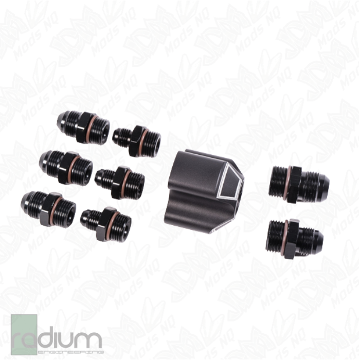 Radium Distribution Block 3 x 8AN ORB to 1 x 10AN ORB w/Fittings