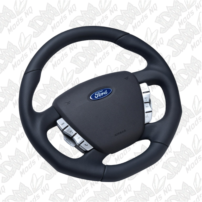 Retro Ford/FPV FG Falcon Steering Wheel Black Leather Black Stitching Flat Bottom FG-FB-BLK-ST