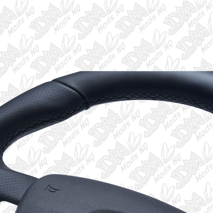 Retro Ford/FPV FG Falcon Steering Wheel Black Leather Black Stitching Flat Bottom FG-FB-BLK-ST