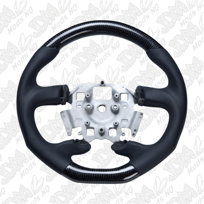 Retro Ford/FPV FG Falcon Steering Wheel Black Leather Black Stitching Carbon Fibre Flat Bottom FG-FB-BLK-ST-CF